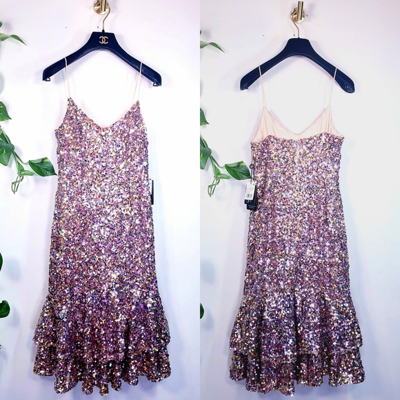 New ADRIANNA PAPELL Shiny Trumpet Holiday Dress - Picture 4 of 11